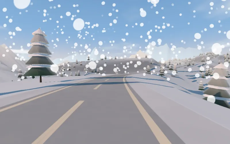 Snowy Mountains — a pass under falling snow
